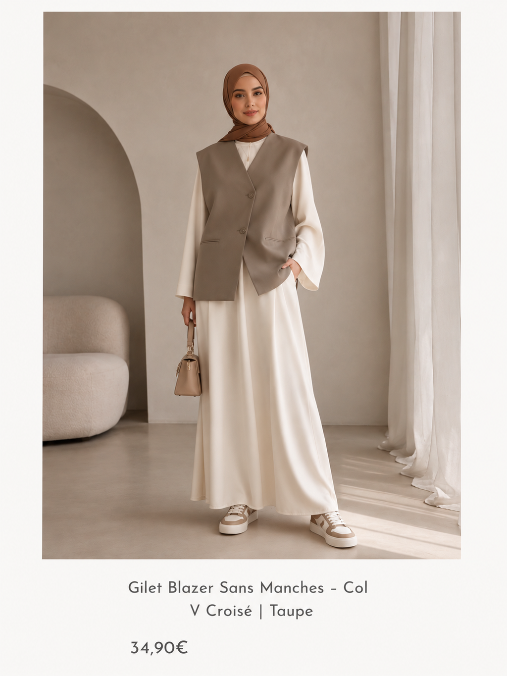 Gilet Blazer Sans Manches - Col V Croisé | Taupe