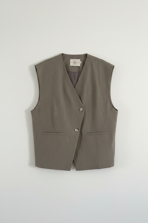 Gilet blazer sans manches col V croisé taupe pour femme
