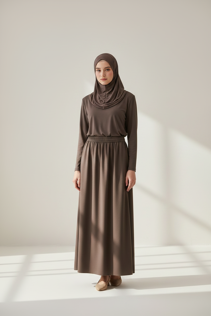 Jupe Longue Taupe – sur mannequin