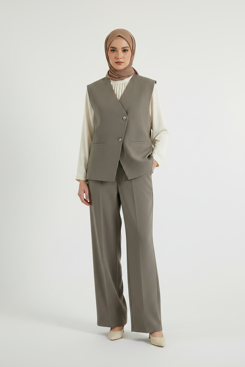 Mannequin voilée avec le Gilet Blazer Taupe