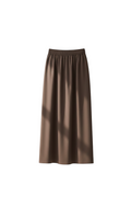 Jupe longue taupe Shanaluxe en tissu structuré avec taille élastique froncée et poches latérales pratiques