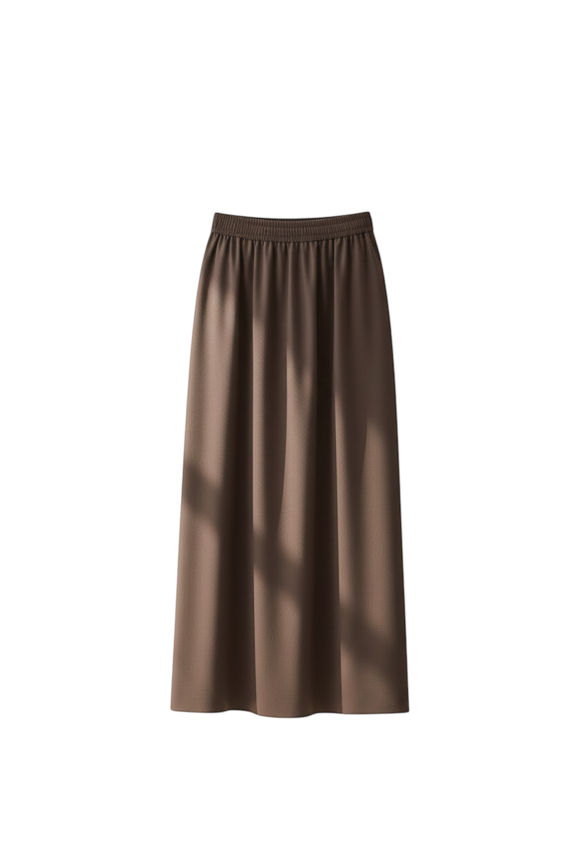 Jupe longue taupe Shanaluxe en tissu structuré avec taille élastique froncée et poches latérales pratiques